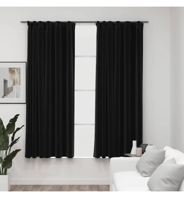 Rideaux occultants aspect lin crochet 2pcs Anthracite 140x175cm | Mobilier & Déco