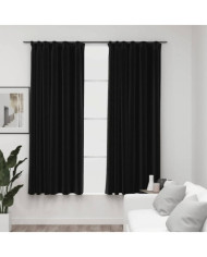Rideaux occultants aspect lin crochet 2pcs Anthracite 140x175cm | Mobilier & Déco