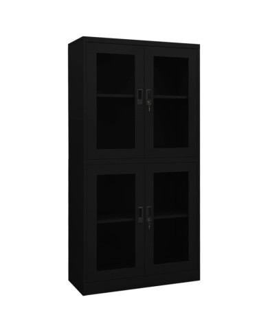 Armoire de bureau Noir 90x40x180 cm Acier et verre trempé | Mobilier & Déco