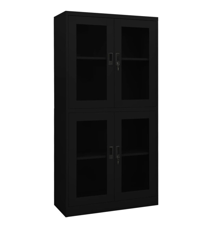 Armoire de bureau Noir 90x40x180 cm Acier et verre trempé | Mobilier & Déco