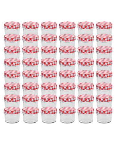48 pcs Pots à confiture Couvercles blanc et rouge Verre 110 ml | Mobilier & Déco