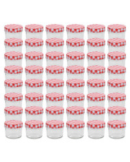 48 pcs Pots à confiture Couvercles blanc et rouge Verre 110 ml | Mobilier & Déco