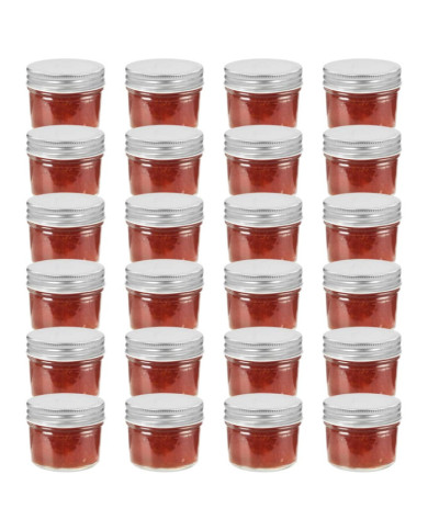 24 pcs Pots à confiture avec couvercles argentés Verre 110 ml | Mobilier & Déco