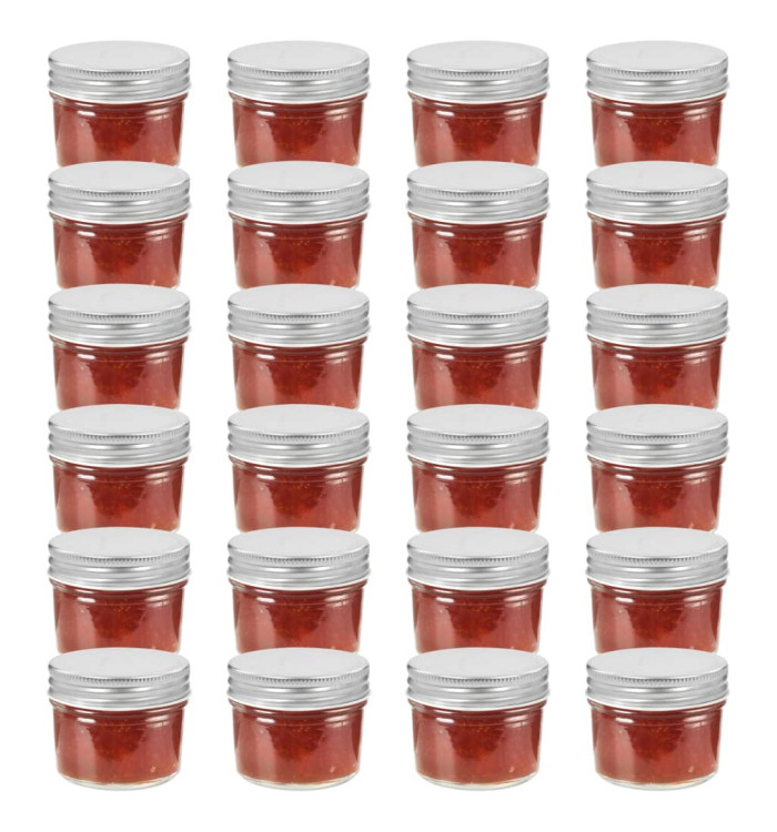 24 pcs Pots à confiture avec couvercles argentés Verre 110 ml | Mobilier & Déco