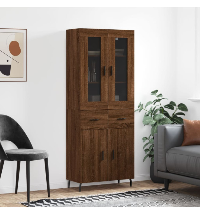 Buffet haut Chêne marron 69,5x34x180 cm Bois d'ingénierie | Mobilier & Déco