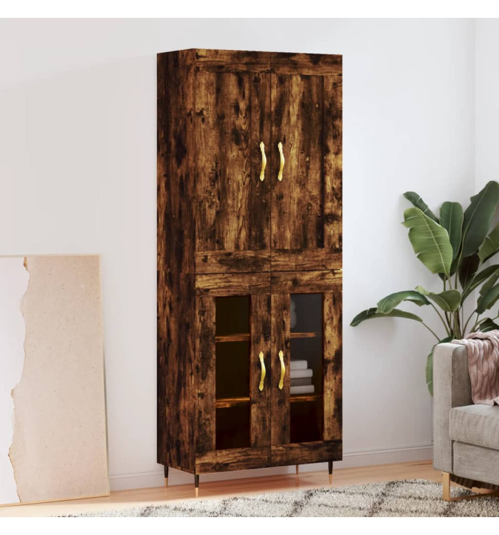 Buffet haut Chêne fumé 69,5x34x180 cm Bois d'ingénierie | Mobilier & Déco
