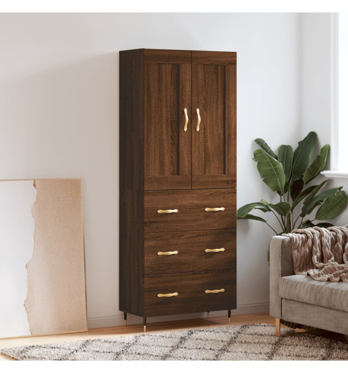 Buffet haut Chêne marron 69,5x34x180 cm Bois d'ingénierie | Mobilier & Déco