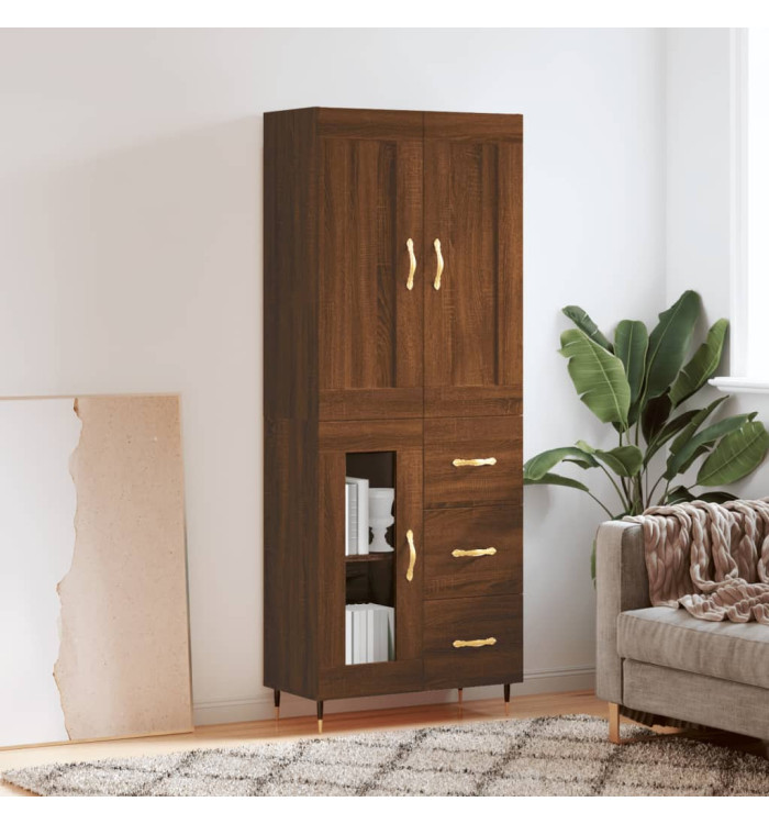 Buffet haut Chêne marron 69,5x34x180 cm Bois d'ingénierie | Mobilier & Déco