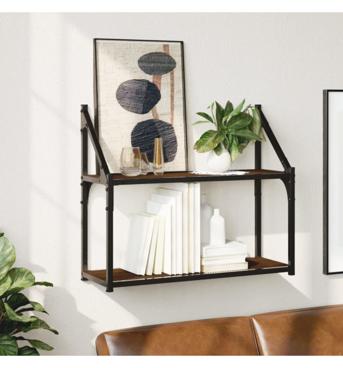 Étagère murale 2 niveaux chêne marron 60x21x51 cm | Mobilier & Déco