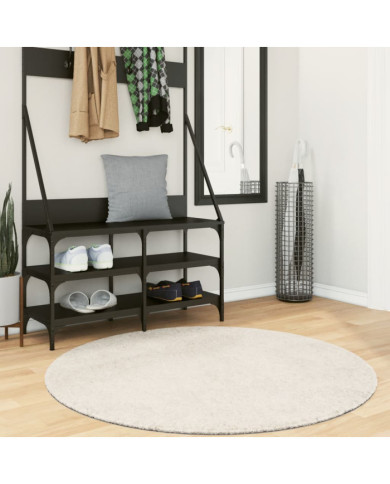 Tapis ISTAN à poils longs aspect brillant crème Ø 120 cm | Mobilier & Déco