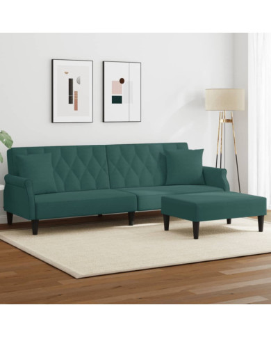 Canapé-lit à 2 places avec oreillers et repose-pied vert foncé | Mobilier & Déco