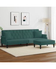 Canapé-lit à 2 places avec oreillers et repose-pied vert foncé | Mobilier & Déco