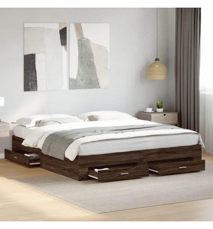 Cadre de lit avec tiroirs sans matelas chêne marron 180x200 cm | Mobilier & Déco