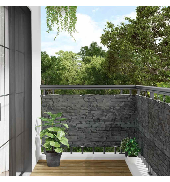 Écran d'intimité de balcon aspect pierre de rebord gris PVC | Mobilier & Déco