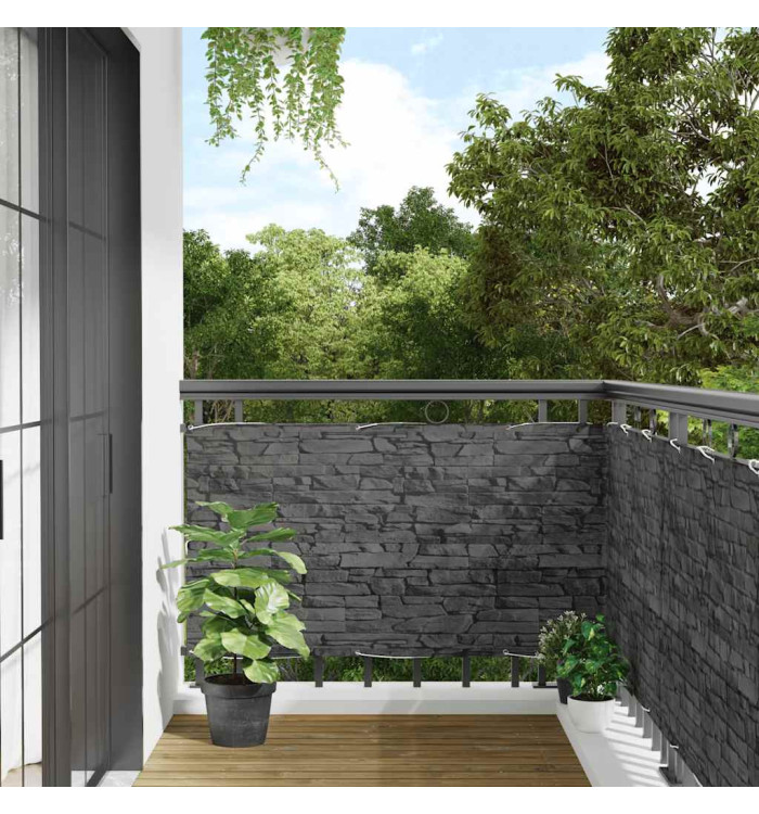 Écran d'intimité de balcon aspect pierre de rebord gris PVC | Mobilier & Déco