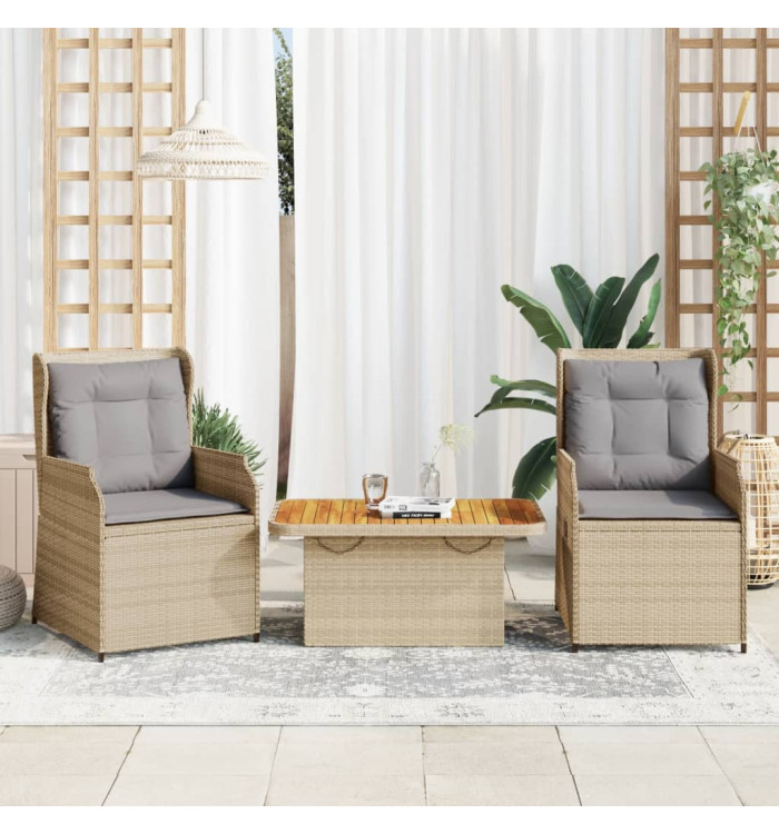 Salon de jardin avec coussins 3 pcs beige résine tressée | Mobilier & Déco