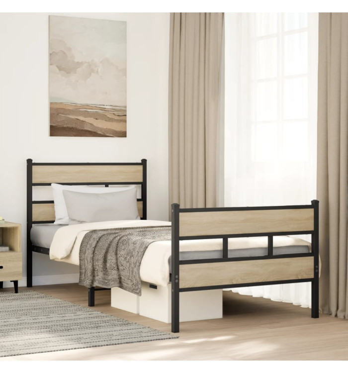 Cadre de lit en métal sans matelas chêne sonoma 90x190 cm | Mobilier & Déco
