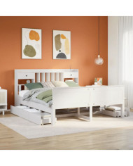 Lit bibliothèque sans matelas blanc 180x200 cm bois pin massif | Mobilier & Déco