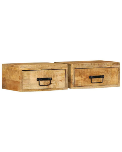 Tables de chevet murales 2 pcs bois de manguier massif brut | Mobilier & Déco