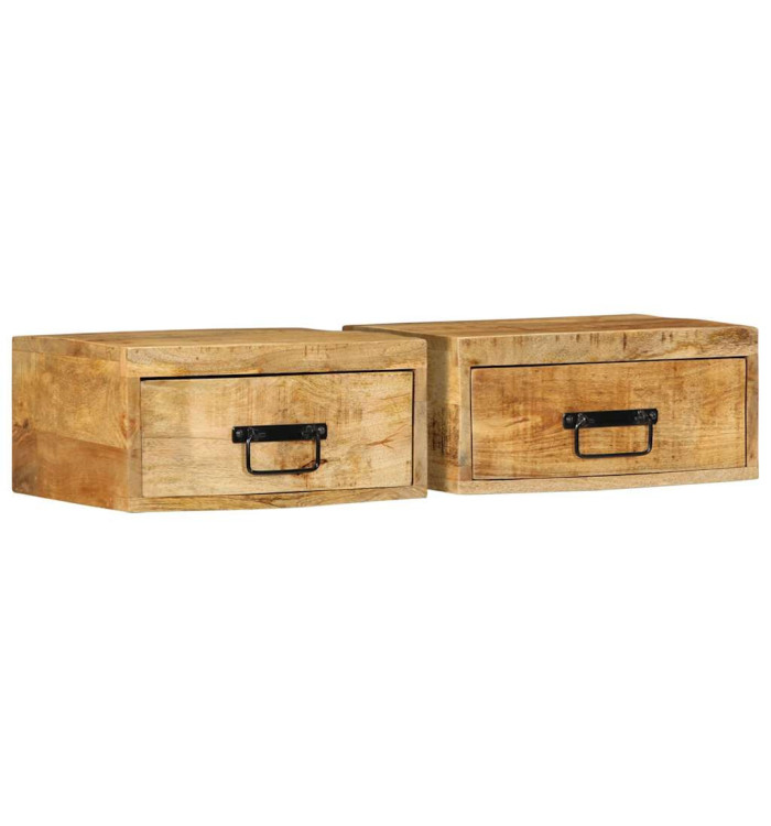 Tables de chevet murales 2 pcs bois de manguier massif brut | Mobilier & Déco