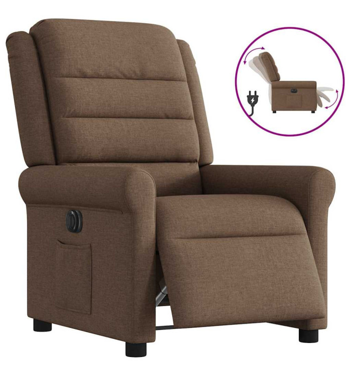 Fauteuil inclinable électrique Marron Tissu | Mobilier & Déco