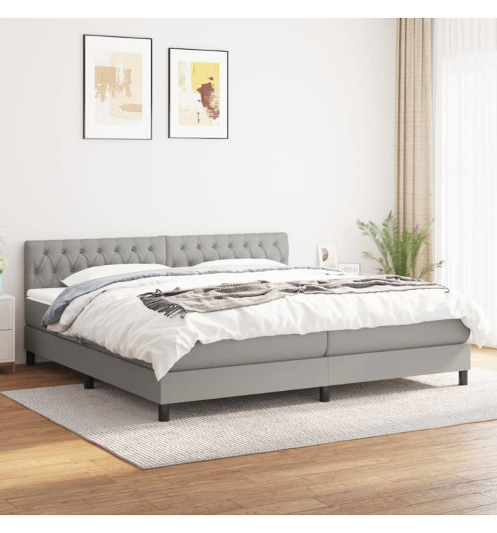 Sommier à lattes de lit avec matelas Gris clair 200x200cm Tissu | Mobilier & Déco