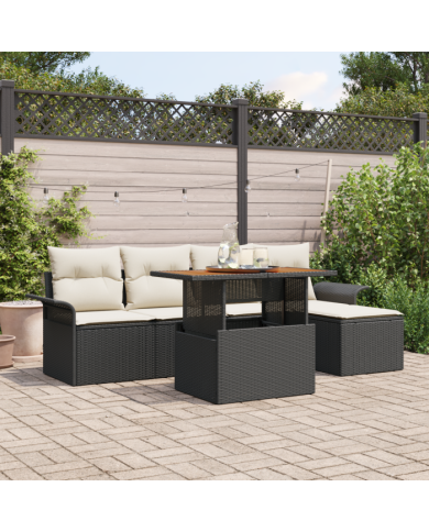 Ensemble de Canapé de Jardin de 6 Pièces avec Coussins en Rattan Poly Noir | Mobilier & Déco