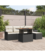 Ensemble de Canapé de Jardin de 6 Pièces avec Coussins en Rattan Poly Noir | Mobilier & Déco