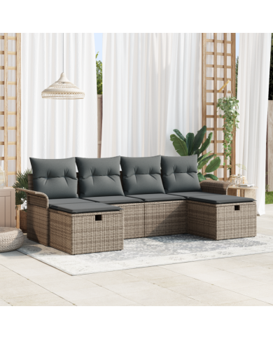 Ensemble de canapé de jardin 6 pièces avec coussins gris en poly rotin | Mobilier & Déco