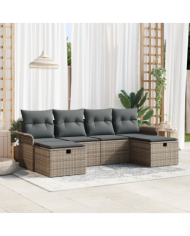 Ensemble de canapé de jardin 6 pièces avec coussins gris en poly rotin | Mobilier & Déco