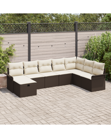 Ensemble de Canapé de Jardin 8 Pièces avec Coussins Marron Rotin Poly | Mobilier & Déco