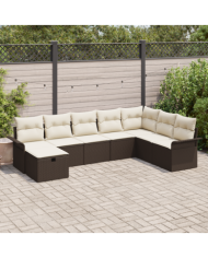 Ensemble de Canapé de Jardin 8 Pièces avec Coussins Marron Rotin Poly | Mobilier & Déco
