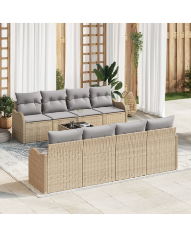 Set de 9 Pièces de Canapés de Jardin avec Coussins Beige en Rattan Poly | Mobilier & Déco