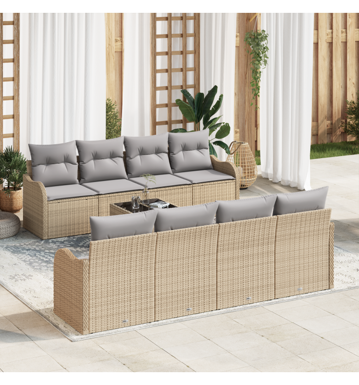Set de 9 Pièces de Canapés de Jardin avec Coussins Beige en Rattan Poly | Mobilier & Déco