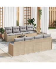 Set de 9 Pièces de Canapés de Jardin avec Coussins Beige en Rattan Poly | Mobilier & Déco