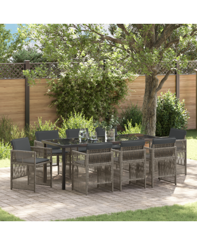 Ensemble de salle à manger de jardin 9 pièces avec coussins Gris Poly Rattan | Mobilier & Déco