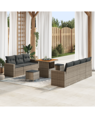 Canapés de jardin de 10 pièces avec coussins gris poly rotin acacia | Mobilier & Déco