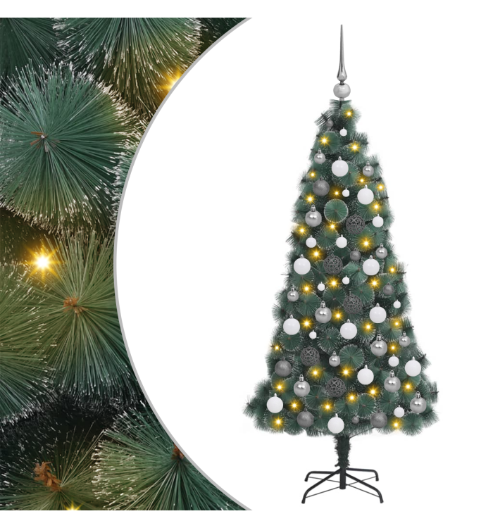 Arbre de Noël artificiel LED et ensemble de boules vert 180 cm PET | Mobilier & Déco