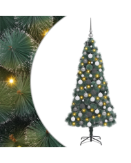 Arbre de Noël artificiel LED et ensemble de boules vert 180 cm PET | Mobilier & Déco