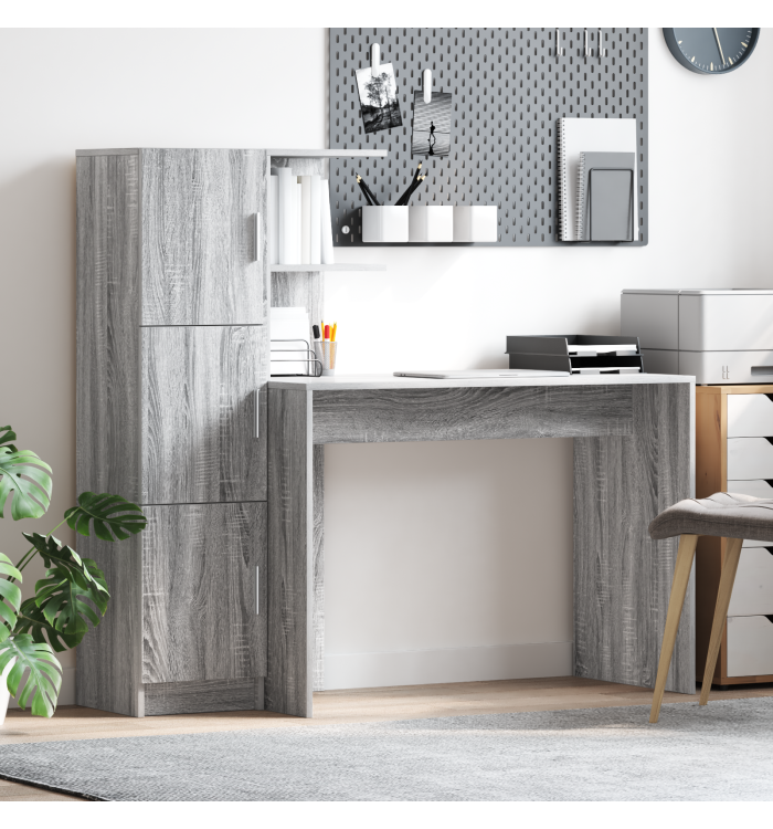 Bureau avec rangement Gris Sonoma Bois d'ingénierie | Mobilier & Déco