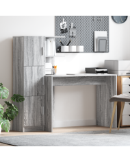 Bureau avec rangement Gris Sonoma Bois d'ingénierie | Mobilier & Déco