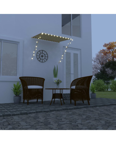 Auvent rétractable avec LED 150x150 cm Jaune et blanc | Mobilier & Déco