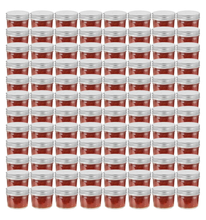 Pots à confiture avec couvercles argentés 96 pcs Verre 110 ml | Mobilier & Déco