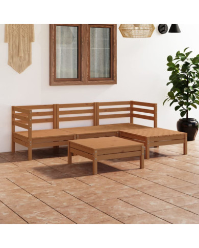 Salon de jardin 5 pcs Bois de pin massif Marron miel | Mobilier & Déco