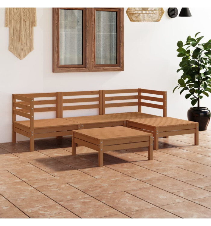 Salon de jardin 5 pcs Bois de pin massif Marron miel | Mobilier & Déco