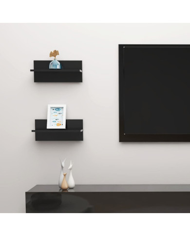 Étagères murales 2 pcs noir brillant bois d'ingénierie | Mobilier & Déco