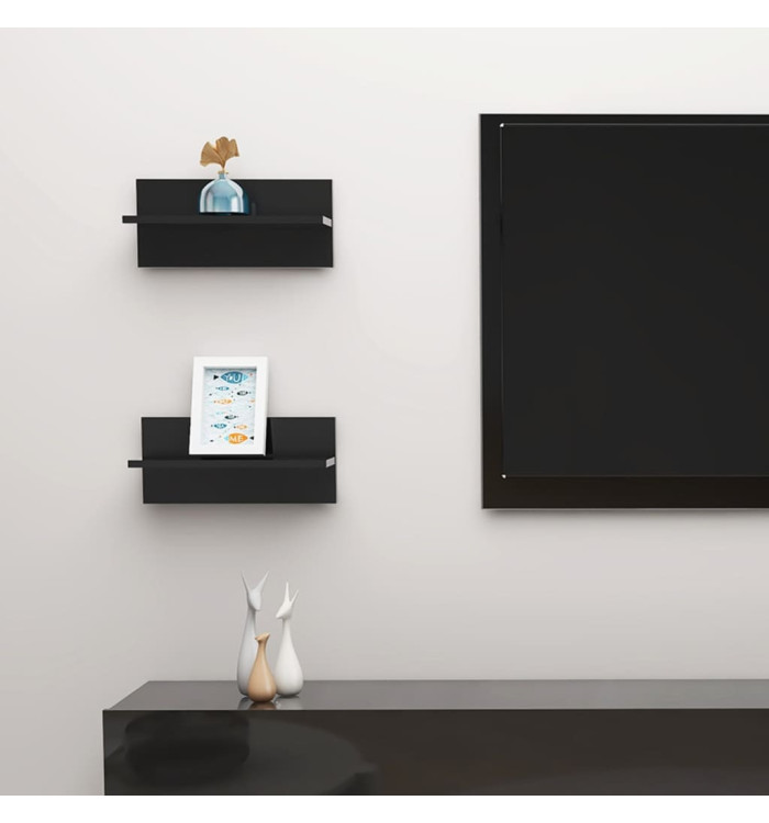 Étagères murales 2 pcs noir brillant bois d'ingénierie | Mobilier & Déco
