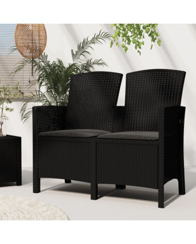 Banc de jardin 2 places avec coussins Rotin PP Graphite | Mobilier & Déco