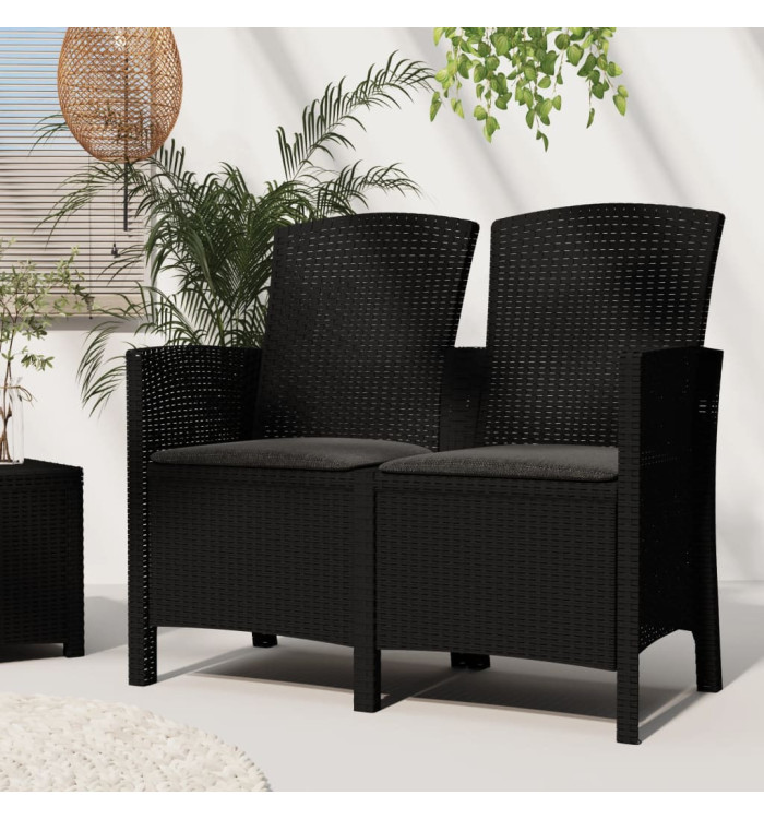 Banc de jardin 2 places avec coussins Rotin PP Graphite | Mobilier & Déco