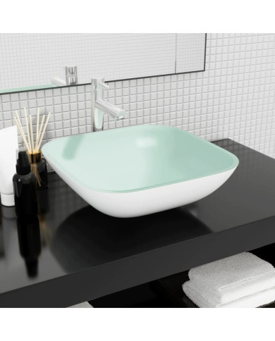 Lavabo Verre 42x42x14 cm Blanc | Mobilier & Déco